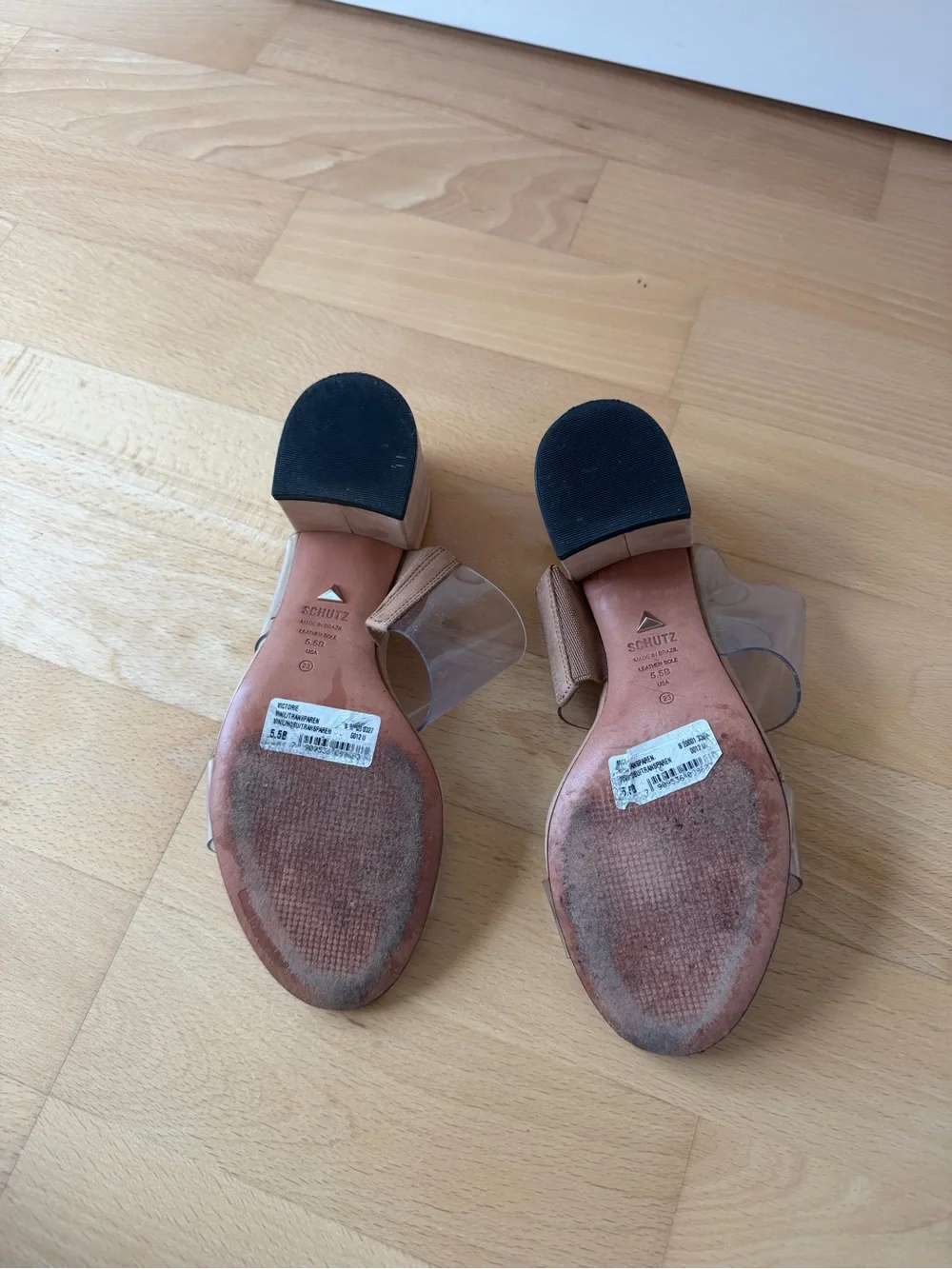 SCHUTZ Clear Strap Slide Sandals with Nude Footbed